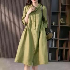 [라일리여성의류] Rly 빅사이즈 루즈핏 퍼프 린넨 롱 셔츠 남방 원피스