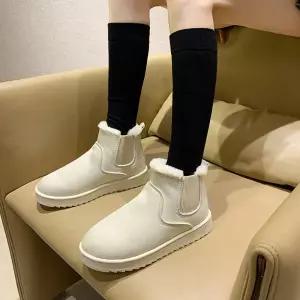 여성 겨울 방한 슈즈 밴딩 털 퍼 안감 따뜻 부츠앵글 여자클 가죽 배색클 통굽 플랫클 스웨이드 미들클 둥