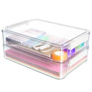 뚜껑과 걸쇠가 정리 파일 수 투명 PCS 2 휴대용 용품 플라스틱 쌓을 보관함 공예품을 있는 미술 Qt 편지 상자 시티라이프 용지 A4 6 문서
