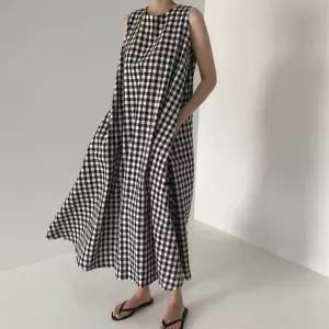 빅사이즈 민소매 체크 롱원피스 큰원피스 여성 큰옷 임부 임산부 무늬