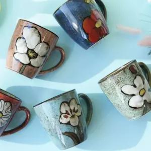 빅플라워 머그컵 5P세트커피잔 손님 세트 그림 고급 물잔 주방 도자기 돌답례품 결혼 집들이선물 집들이 음