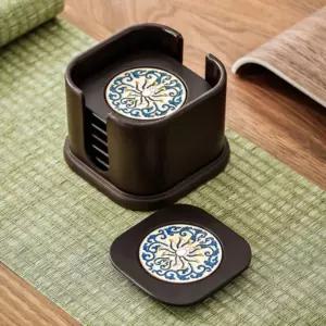 향담 사각 찻잔 받침 6p 세트 플라워컵 컵대 차받침 받침대 다기 다기대 차탁 잔대