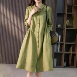 [라일리여성의류] Rly 빅사이즈 루즈핏 퍼프 린넨 롱 셔츠 남방 원피스