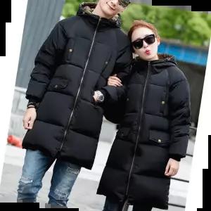 겨울패딩 겨울 방한 남녀 공용 블랙 면 롱 패딩 코트 후드 집업