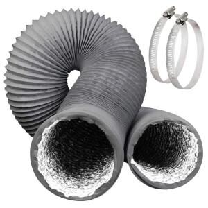 4인치 건조기 배기 호스 회색 알루미늄 호일 공기 덕트 6중 보호 2개의 스테인리스 스틸 클램프 포함 파이