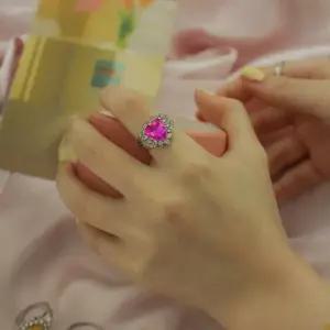 [셀러에이드]대형 크리스털 큐빅 하트형 보석 반지