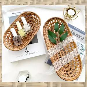 (별별창고)G 오발 라탄 트레이 2P 바구니 수납 피크닉함 쟁반 채반 과일 빵바구니 소품 바스켓