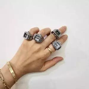 레트로 스타일 손가락 시계 모양 반지 빈티지 디자인 메탈 액세서리