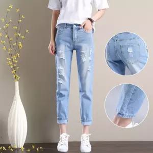 데님 하이 팬츠 여자 9부 연청 워싱 진청 청바지 웨스여성배기 일자 스판 웨스트 여름 찢어