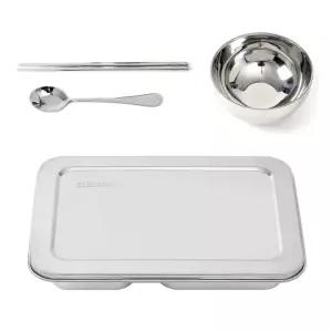 온키친 스텐 4구 식판 풀세트 (뚜껑) (중) 식당 학교 집식판 학생 캠핑 단체급식 간식 회사 배식판