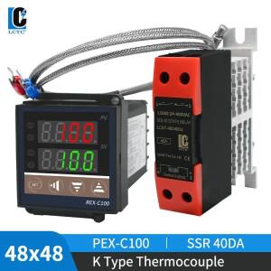 LCTC PID 온도 컨트롤러 REX-C100 조절기 디지털 레귤레이터 SSR 출력 40DA 릴레이 및 K 열전대 1m 프로브