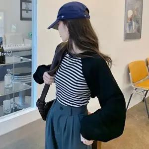 여성 스트라이프 크롭긴팔티 볼레로나시 일체형 2컬러 (KYR-WC9A9E0)