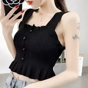 탱크탑 여성 포인트 크롭 여름 스퀘어넥 프릴 (KYR-WFGFBMI)