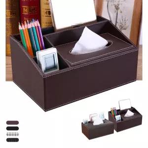 키밍 리모컨 정리 가죽 티슈케이스 4단 함정리함 수납 인테리어소품 PU 블랙 브라운 꽂이 휴지간편사용 자