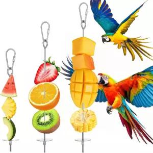 HJZII 3Pcs 새장 사료 홀더 3사이즈 스테인리스 앵무새 과일 스틱 피더 채소 간식 꼬치 버기 마카우를 위한