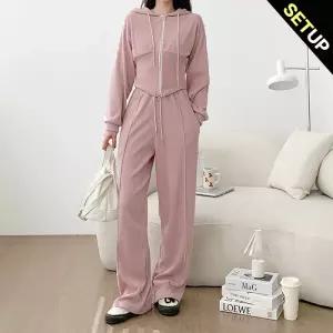 [올리비에스클로젯][SET]슬림 후드집업 와이드 팬츠 트레이닝 세트_O2603SE014A