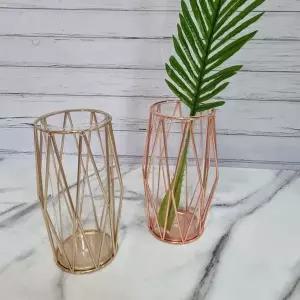 [콩심팥심]유리 와이어 화병 철재 인테리어 꽃병 골드 프레임