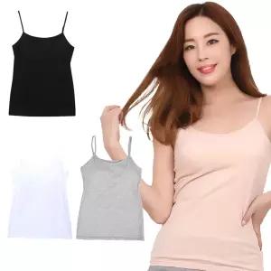 여성 캡내장 끈나시 브라 캐미솔 국내생산크롭 심리스탑 속옷 이너 나시 크롭