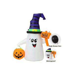 GOOSH 5피트 할로윈 풍선 정원 호박으로 실내 파티 마법사 LED가 고스트 야외 내장된 장식용 고양이 폭파 마당 검은 잔디 장식 귀여운