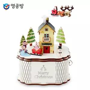 영공방 오르골만들기 DIY 회전 우드 크리스마스 타운 (컬러) (YM986) 귀여운 조립 원목 나무 장식용 인테리