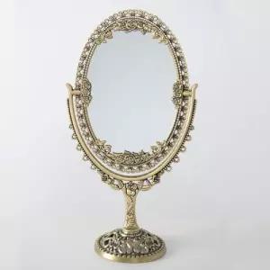 퀸스골드 앤틱 저소음양면탁상거울(타원형-대)테이블 회전 스탠드 인테리어 홈데코 장식 소품