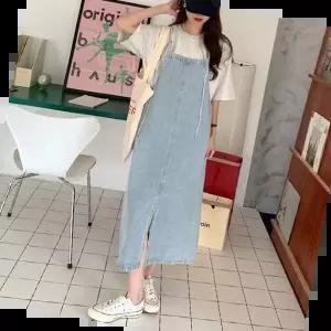 멜빵원피스 심플한 데님 오버롤 스커트