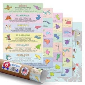 쿼터하우스 5 포스터 스페인어 지도 세트, K-12 학생 및 교사를 위한 교실 학습 자료, 12 x 18 인치, 미국산