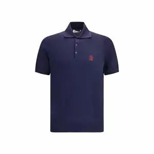 [브루넬로쿠치넬리]브루넬로쿠치넬리 로고 니트 폴로 반팔 티셔츠 블루 남성 M29800195 CW425