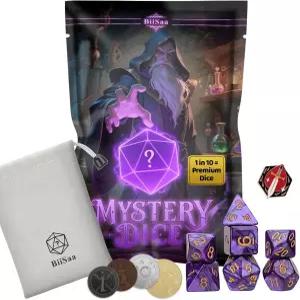 DND 미스터리 주사위 세트 u2013 랜덤 다면체 RPG 7개 금속 동전 4개 에나멜 핀 벨벳 가방 프리미엄