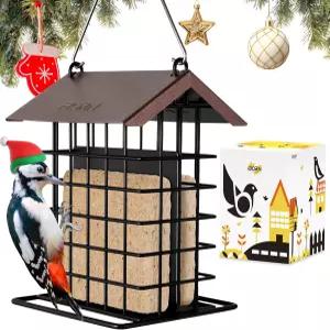 본 수트피더 야외용 수트 버드 피더 다람쥐 방지 걸이 후크가 있는 홀더 케이지 새 딱따구리 내후성 금속