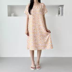 여성 귀여운 패턴 반팔 원피스 잠옷 편안한 홈웨어국산 여름 이지웨어 웨어 까실 면잠