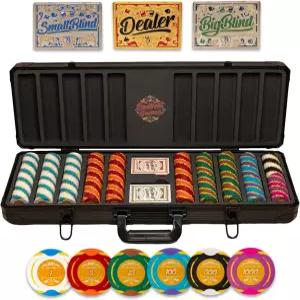 번호가 매겨진 500피스 포커 세트 - 14그램 40mm 클레이 칩 내구성 있는 휴대용 케이스 및 플레이 카드