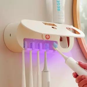 퓨어온 태양광충전 무선 칫솔살균기(베이지) UVC가정용 식살균기 소독기 자외선 UVC UV LED 벽걸이 부착식