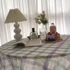 ( )격자무늬 린넨 테이블보 퍼플그린 (150x150)