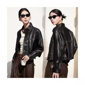 타노스하프 춘추 캐주얼 여사친 루즈핏 가죽 데일리룩 무스탕 코트 차림 자켓 KUK1
