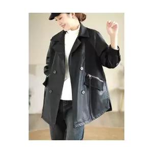 타노스여성 가을 빈티지 데일리룩 키작 무스탕 트렌치 루즈핏 코트 PU정장 빅사이즈 워싱 가죽 앤티크룩 KU