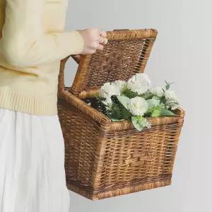 자연소재 라탄 소풍 캠핑 야외 피크닉바구니 소정리 발코니 수납바스켓 소품 오브제 내추럴함 케이스 뚜껑
