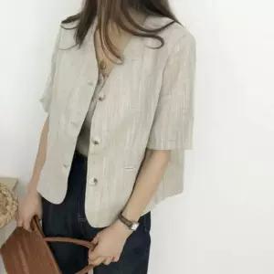 가볍고 시원하게 착용 가능 클래식 스타일 반팔 자켓여자여름 세미 린넨 여성넨 오버핏 여자숏 데님 여자청