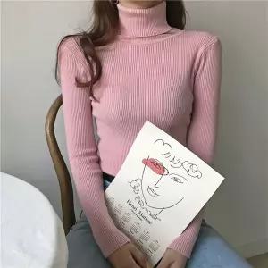 베이직 슬림 골지 하이넥 니트여리핏 데일리 이너 레이어드 가을 겨울 니트탑 오피스룩 데이트 신축성좋은