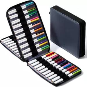 미든 펜슬 마커 정리함 케이스 실크 벨벳으로 안감 처리된 프리미엄 PU 가죽 지퍼 파우치 - 남성 및