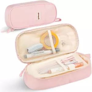 Zzrywuty 대형 필통 대용량 연필 파우치 사무실 대학 문구용 펜 가방 틴 걸 보이 남성용 핑크