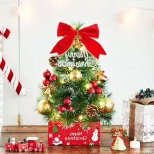 풀세트 리얼 솔잎 전구 40cm 골든벨 포함 뉴크스마스트리장식 성탄 츄리 카페 완제 소형 미니 눈꽃 탁상용