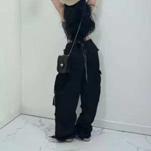 힙스트릿 블핑 허리 스트랩 오버핏 와이드 포켓 팬츠치마바지 여성 슬랙스 밴딩 통바지 카고 여자