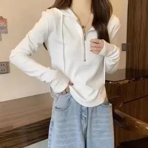 [다잇템] 여자 롱슬리브 하프집업 트렌디 봄가을 클래식 후드티