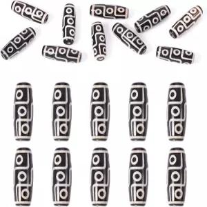 판다홀 10개 티베트 스타일 dZi 구슬 올리브 모양 9-눈 히말라야 천연 아가미 염색 및 가열 쌀 30mm x 10mm