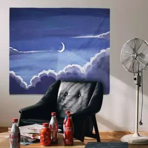 대형 패브릭 포스터 유화 초승달 M그림 감성 인테리어가리개 바란스 커튼 커텐 천포스터