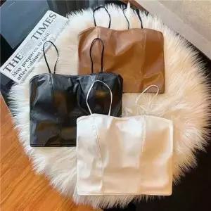 라인 레더 셔링 캐미탑 3color탱크 크롭티 홀터넥 코르셋 튜브 끈나시 캡내장