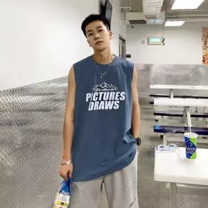 남성 베이직 레터링 캐주얼 트랜디 민소매 나시티셔츠 남친룩 휴가 바캉스 오버핏 루프 편한 이너