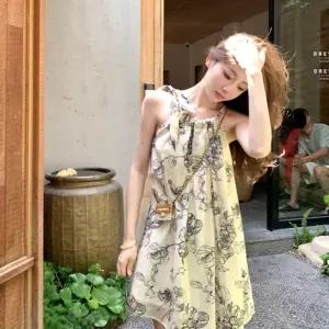 플로랄 프린트 슬리브리스 원피스 MFNC040112끈나시 쉬폰 비치룩 캐주얼 데일리 플라워 꽃무늬 한여름