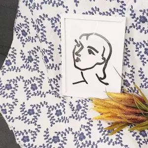 린넨 중 테이블보 파란꽃